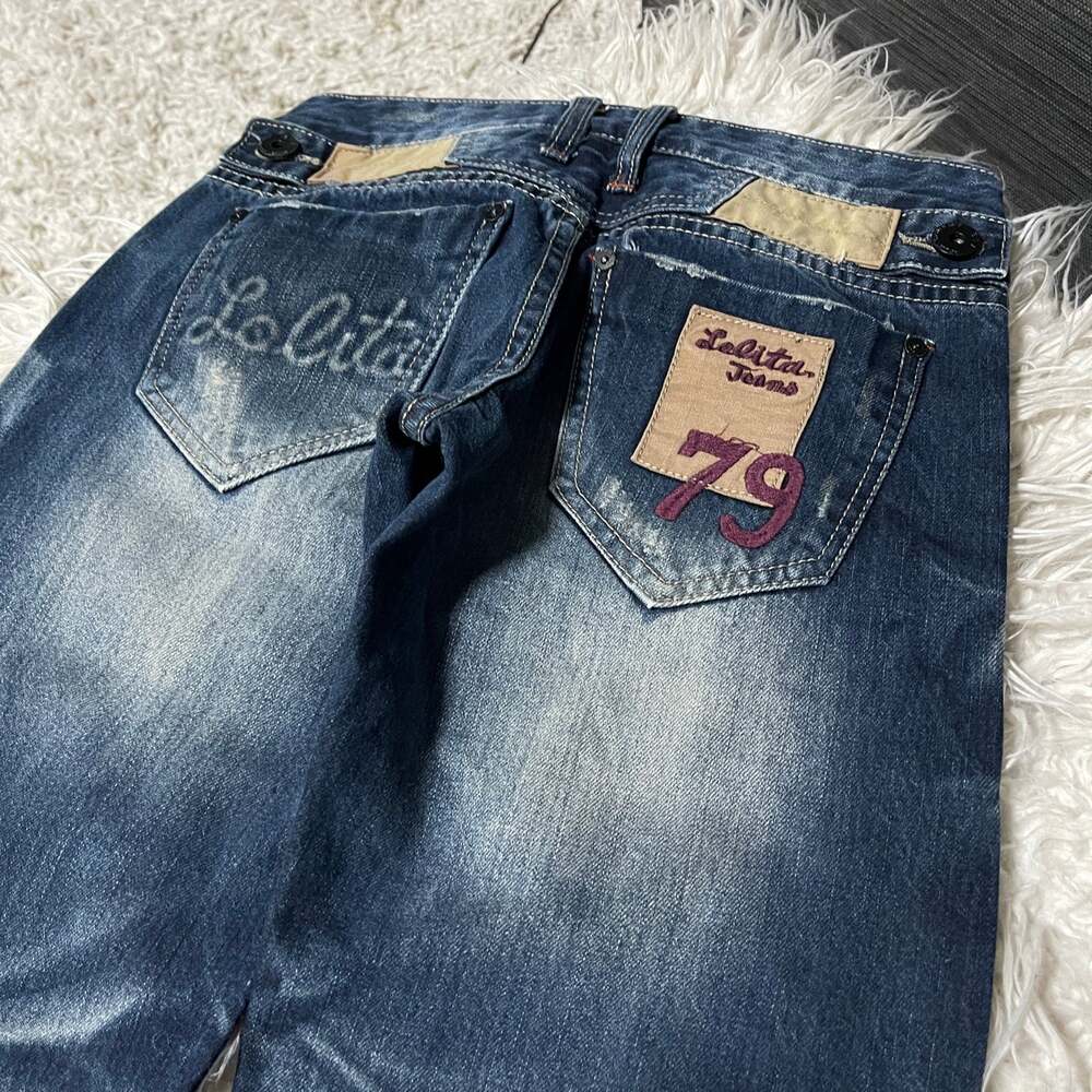 Vintage Faded Wash Japanese Brand Low-rise Denim Jeans Navy Blue 79 size 28